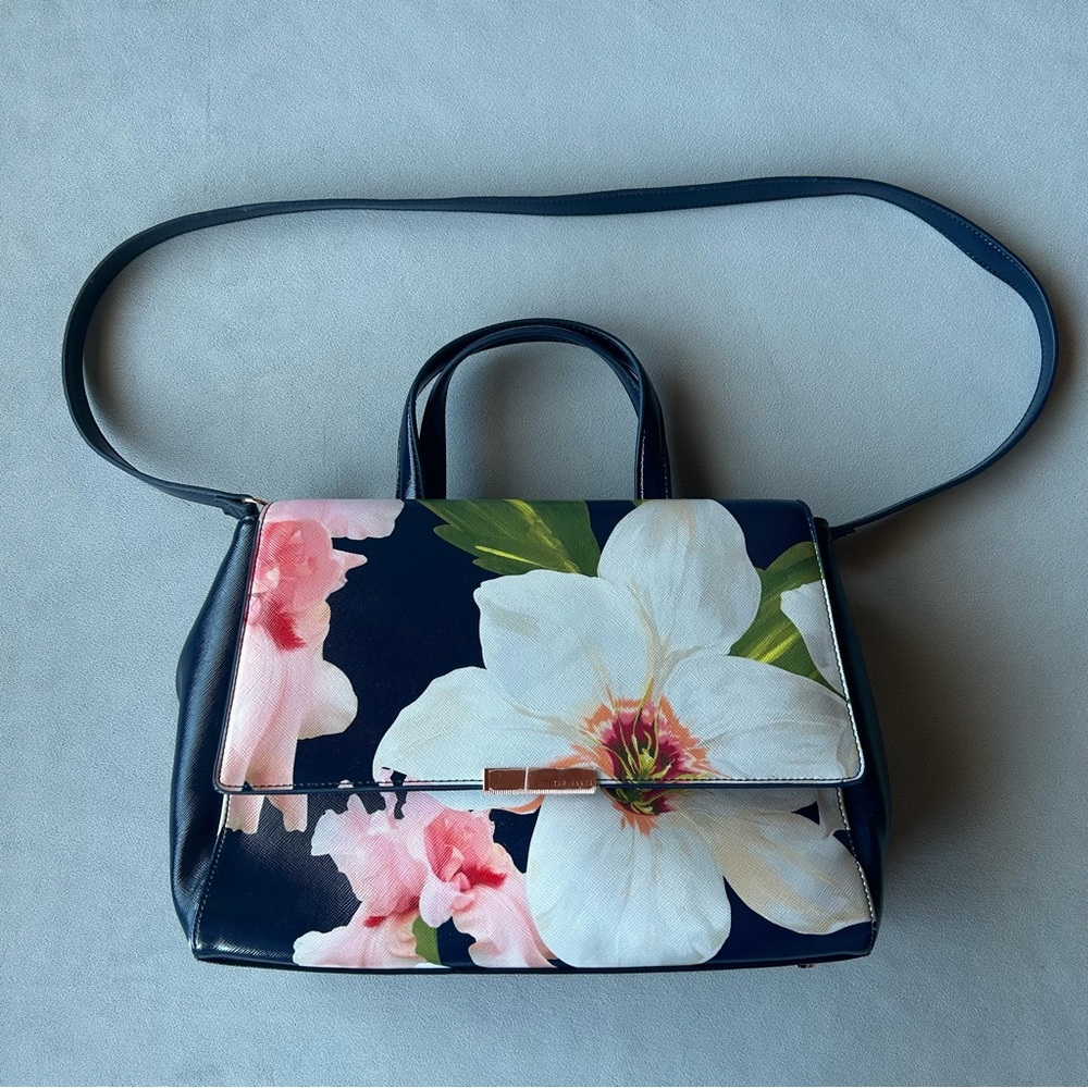 Ted Baker ~ Peobe Chatsworth Bloom in Blue ~ Faux Leather Satchel